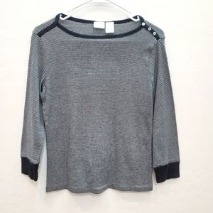 💕 Isaac Mizrahi Black & White Striped Blouse Top Women's Size Medium